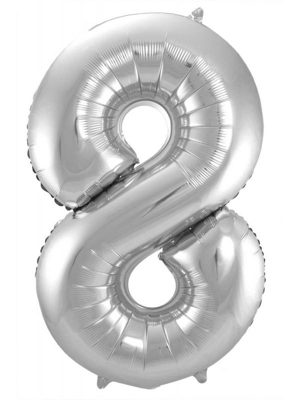 Folieballon cijfer 8 zilver 86cm