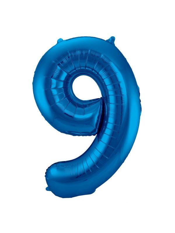 Folieballon cijfer 9 blauw 86cm