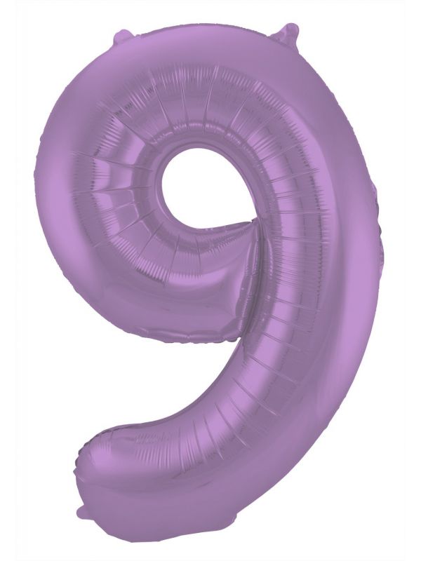 Folieballon cijfer 9 metallic paars 86cm