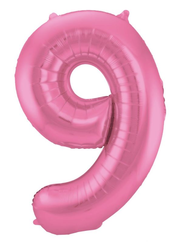 Folieballon cijfer 9 metallic roze 86cm