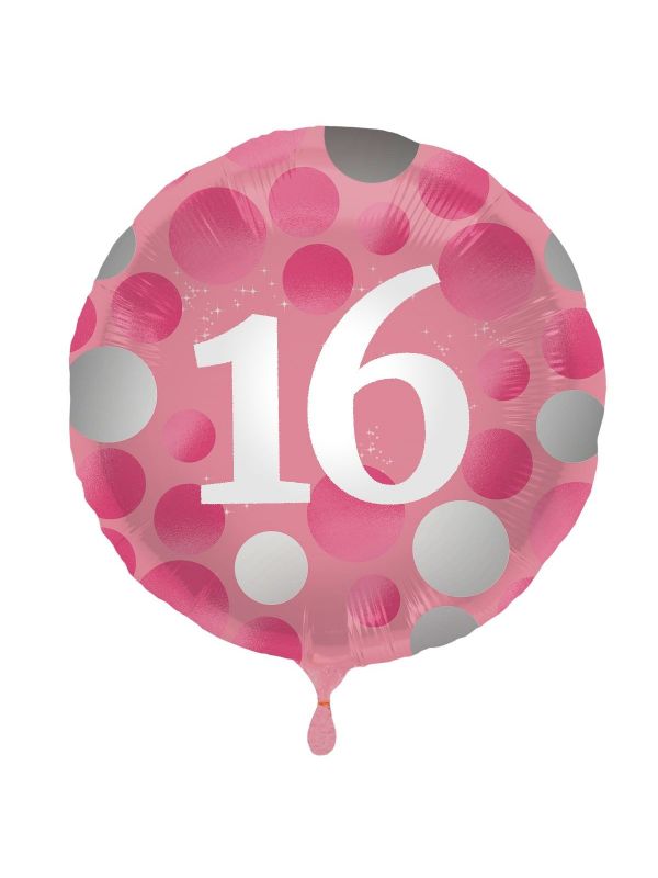 Folieballon glossy 16 happy birthday roze