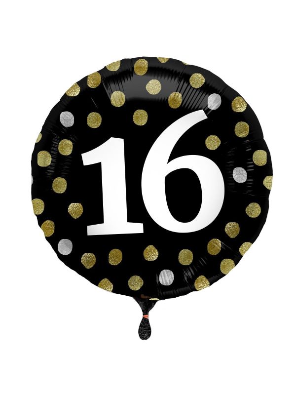 Folieballon glossy 16 happy birthday zwart