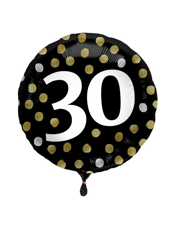 Folieballon glossy 30 happy birthday zwart