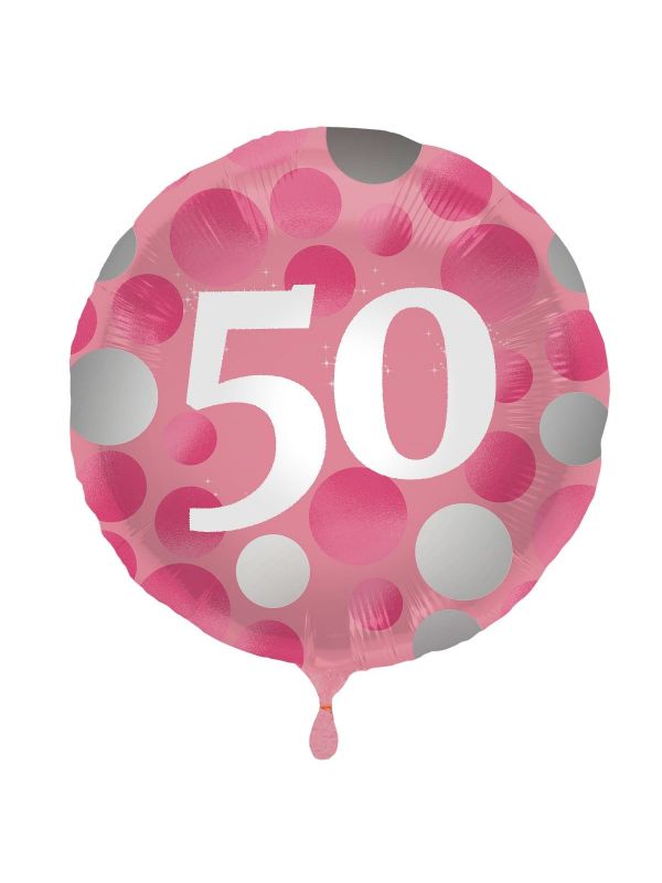 Folieballon glossy 50 happy birthday roze