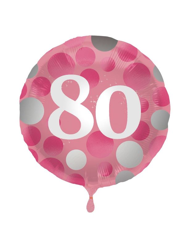 Folieballon glossy 80 happy birthday roze