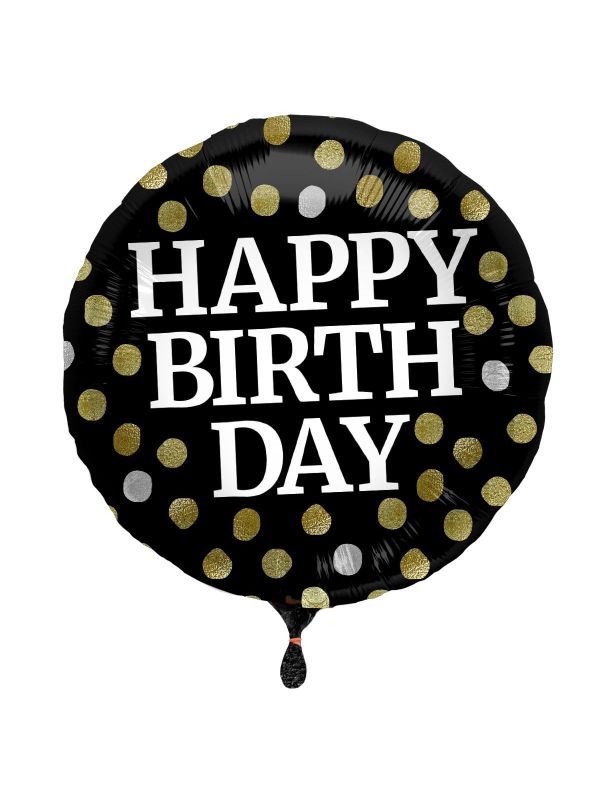 Folieballon glossy happy birthday zwart