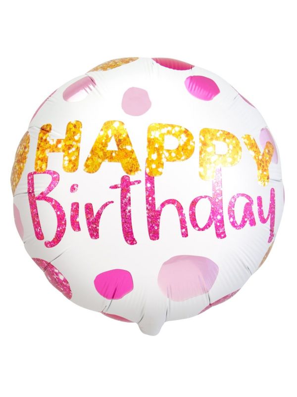Folieballon happy birthday stippen roze