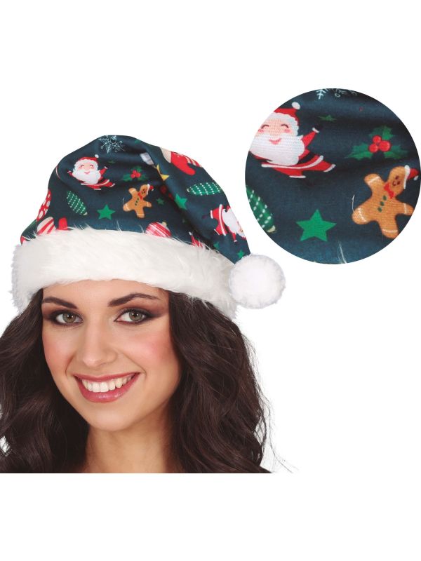 Foute kerstmuts met groene kerstman print main product photo