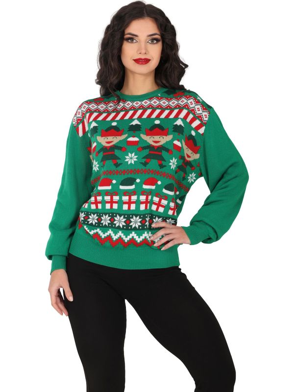 Foute kersttrui feestelijke elfjes dames main product photo