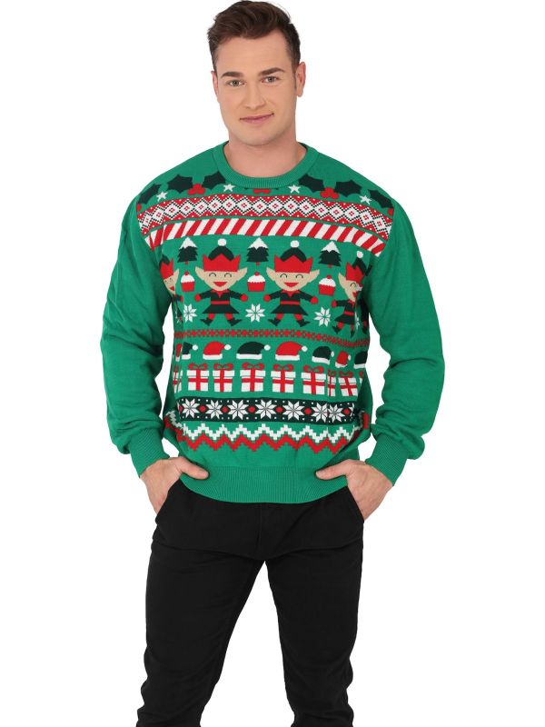 Foute kersttrui feestelijke elfjes heren main product photo