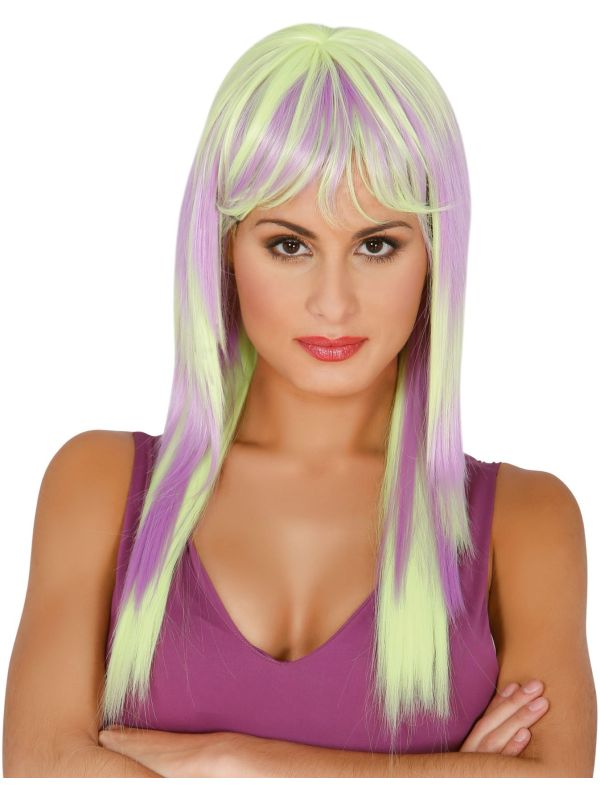 Foute lange pruik groen roze main product photo