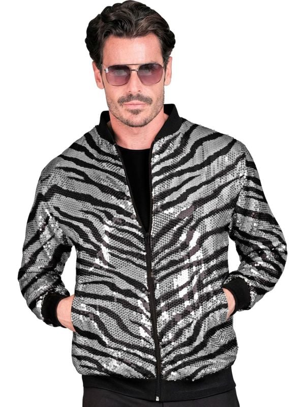 Foute trainingsjas zebraprint pailletten