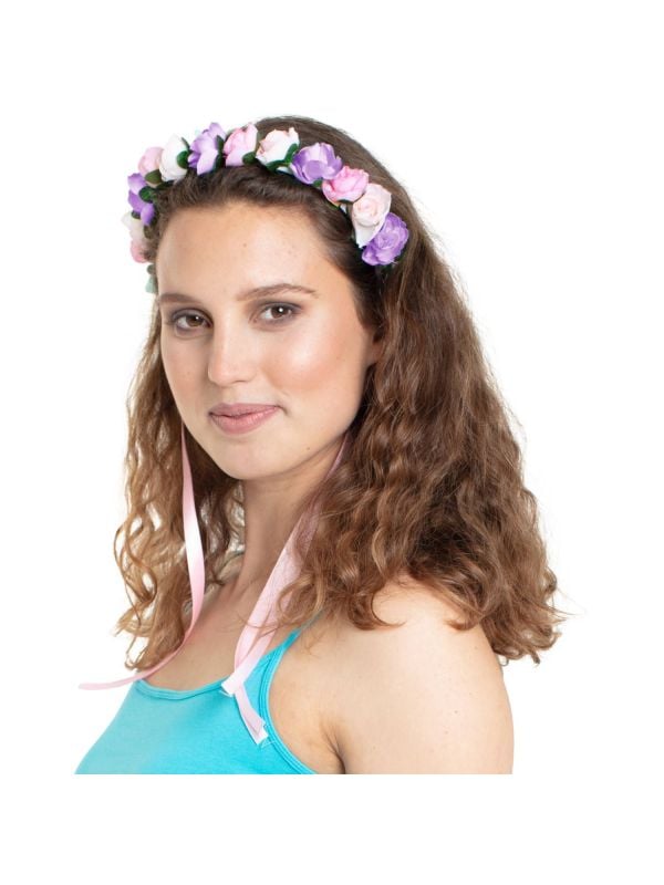 Gekleurde bloemen tiara met lint