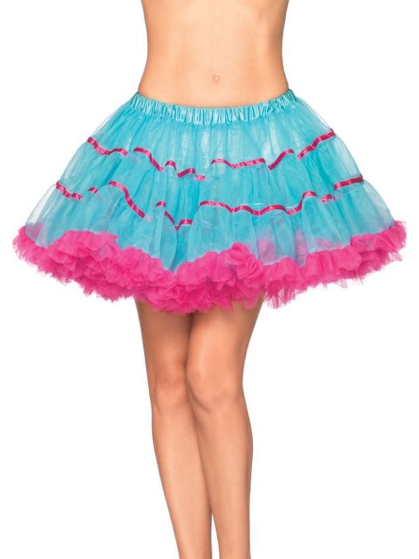 Gelaagde petticoat met satijnen band blauw roze