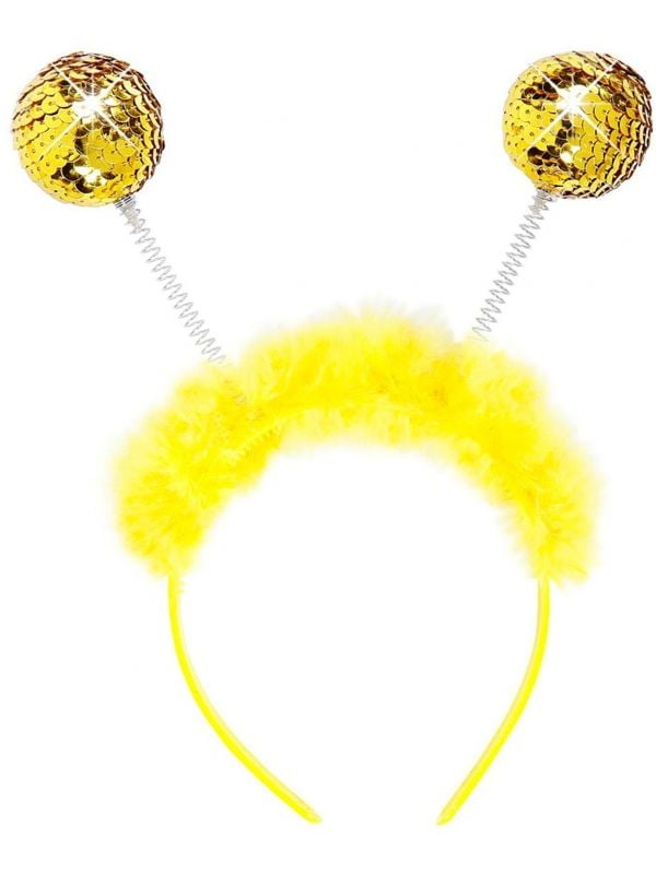 Gele haarband met gouden ballen