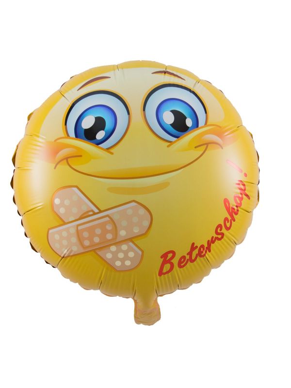 Gele smiley beterschap folie wensballon