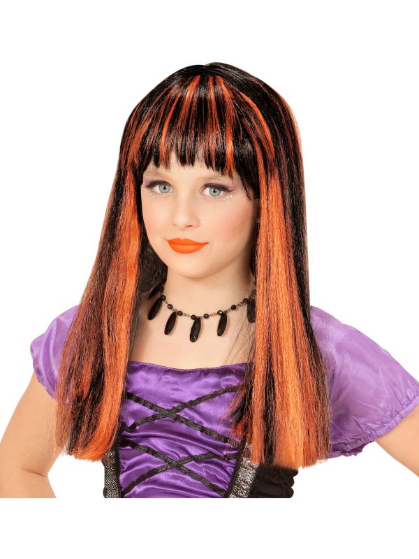 Gestreepte heksen pruik oranje-zwart main product photo