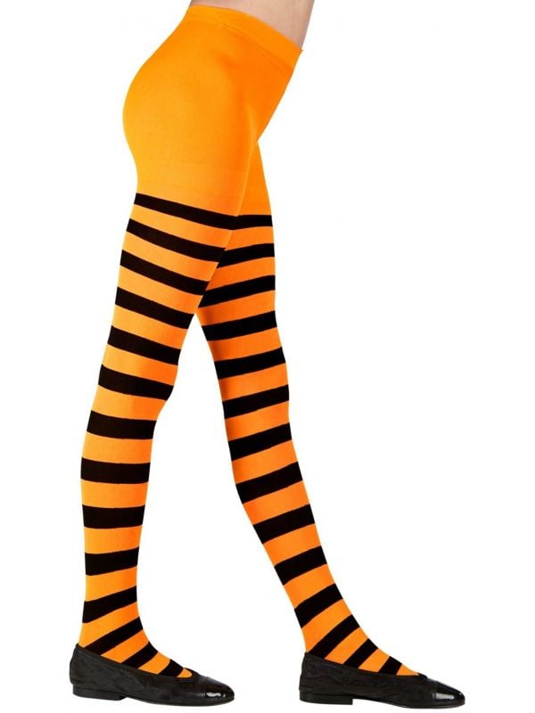Gestreepte panty kind oranje/zwart