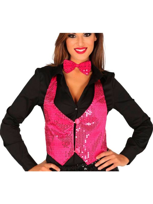 Gilet pailletten roze vrouwen