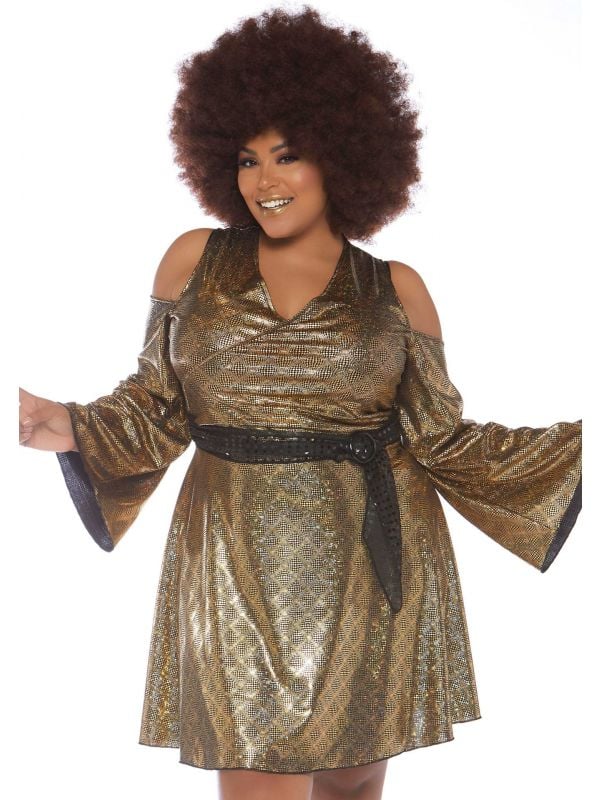 Glitter disco jurk kort plus size