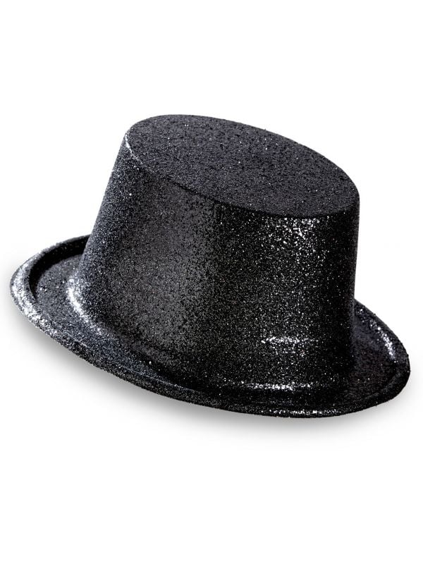 Glitter hoge hoed zwart