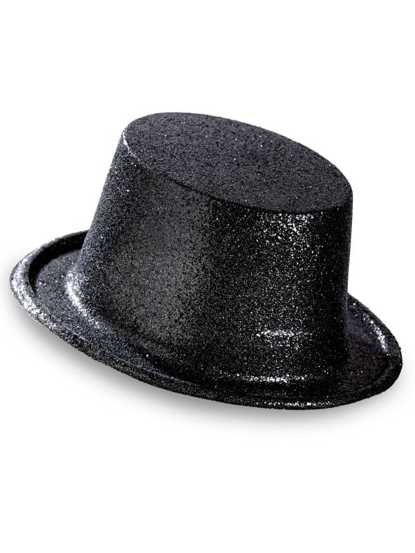 Glitter hoge hoed zwart
