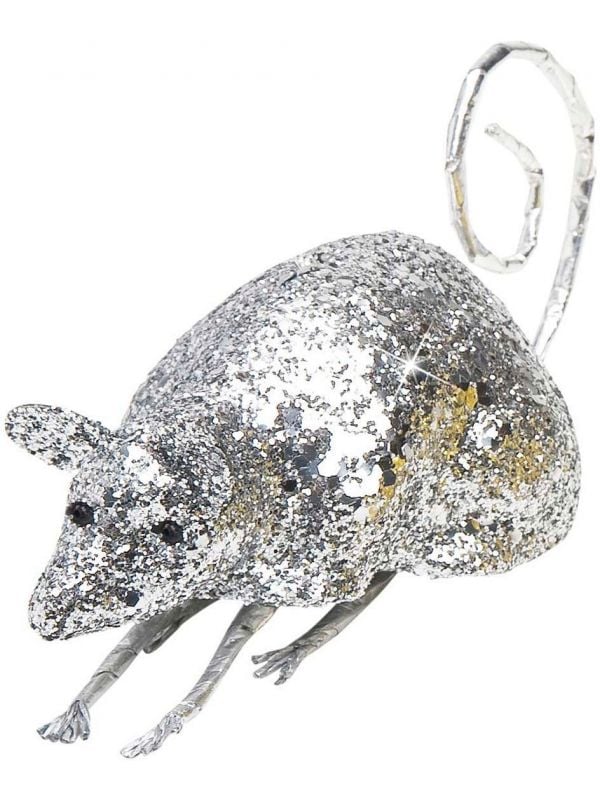 Glitter muis decoratie zilver