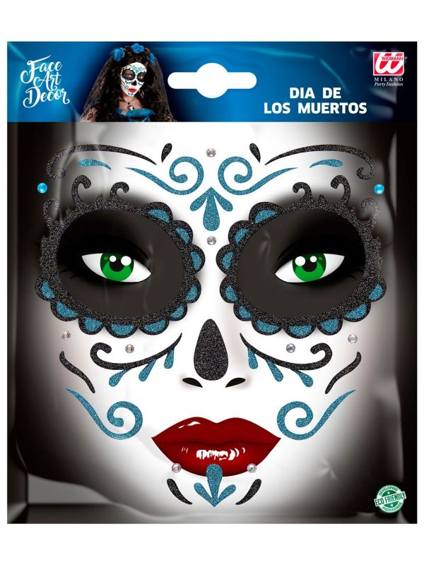 Glitter stickers gezicht blauwe dia de los muertos main product photo