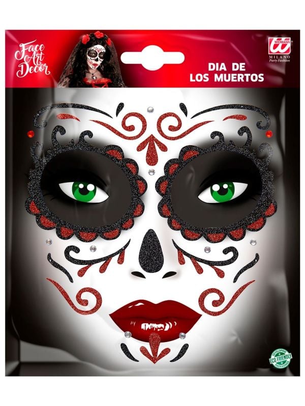Glitter stickers gezicht rode dia de los muertos main product photo