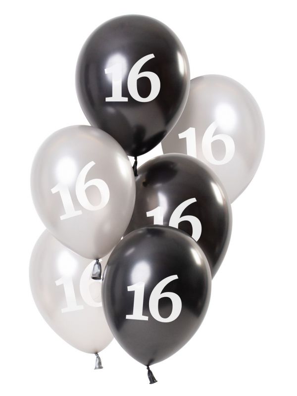 Glossy black 16 jaar ballonnen 6 stuks