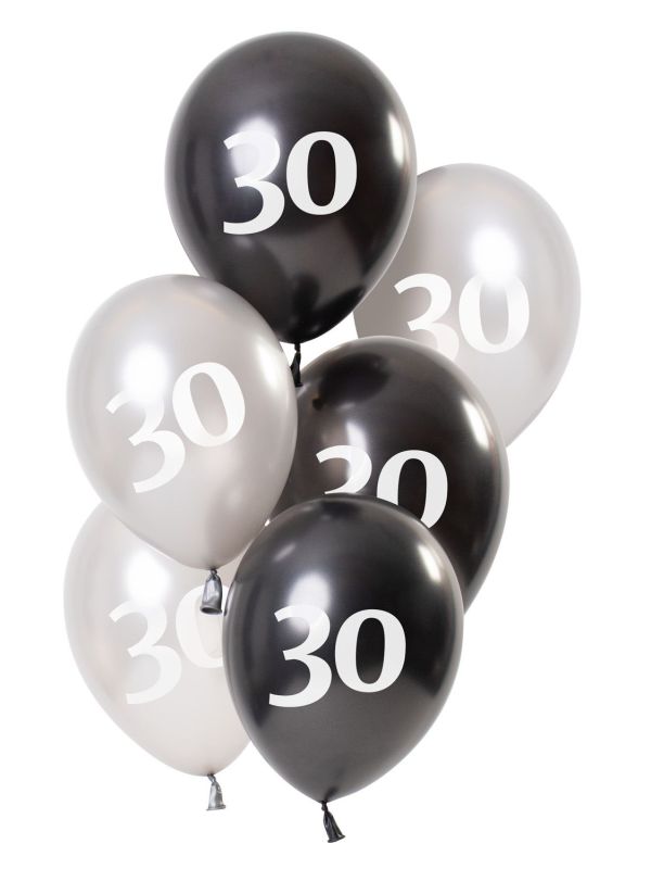 Glossy black 30 jaar ballonnen 6 stuks