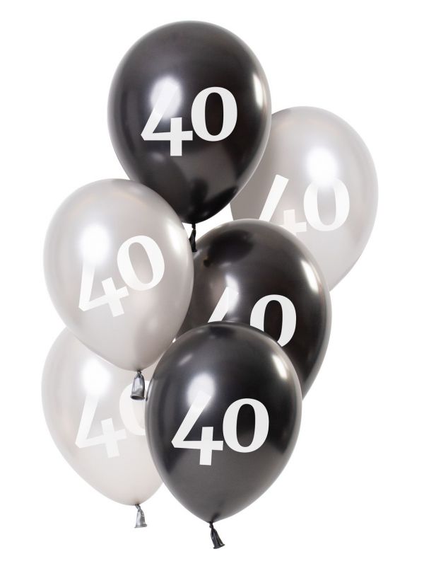 Glossy black 40 jaar ballonnen 6 stuks