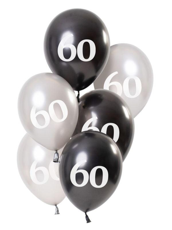 Glossy black 60 jaar ballonnen 6 stuks