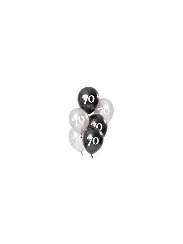 Glossy black 70 jaar ballonnen 6 stuks