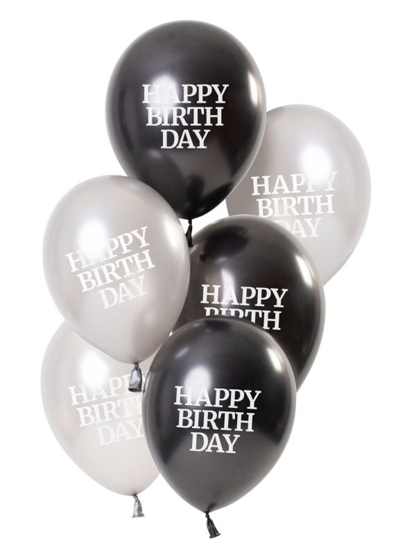 Glossy black happy birthday ballonnen 6 stuks