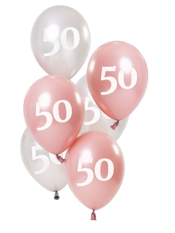 Glossy pink 50 jaar ballonnen 6 stuks