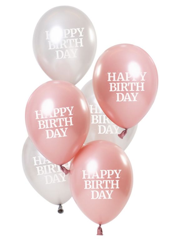 Glossy pink happy birthday ballonnen 6 stuks