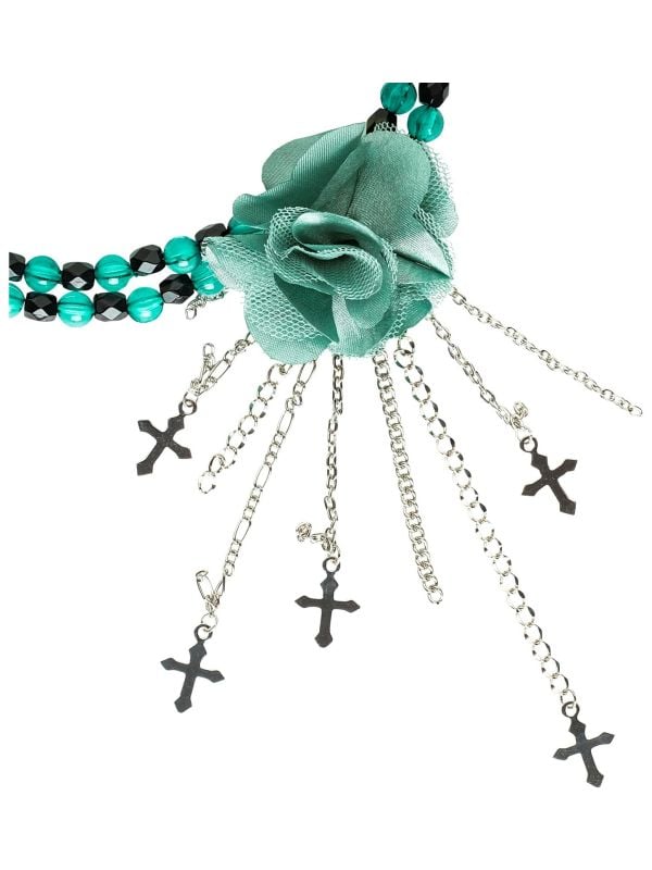 Gothic choker met bloem groen