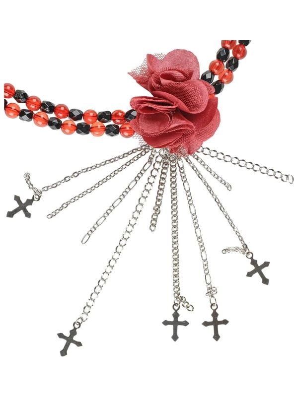 Gothic choker met bloem rood