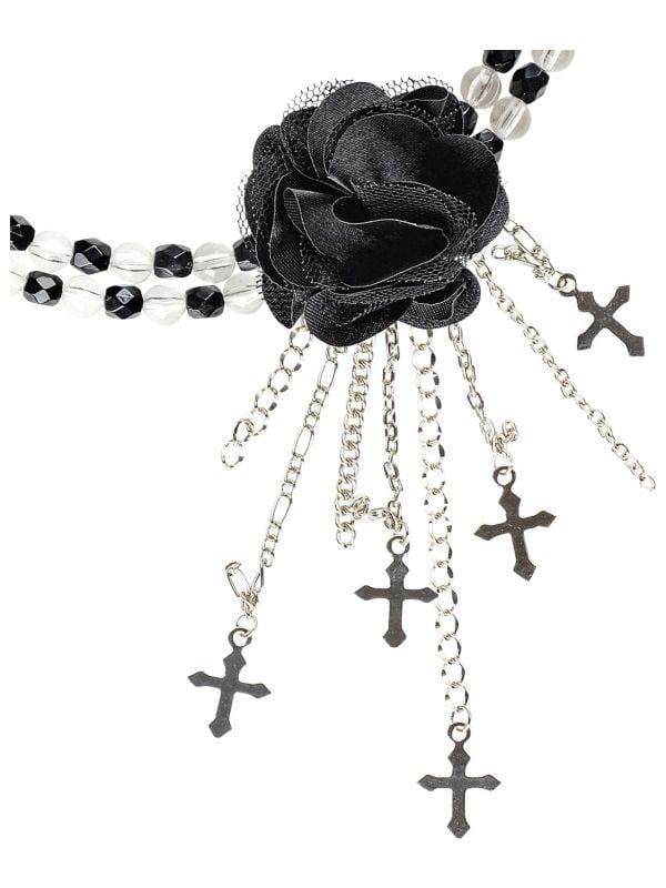 Gothic choker met bloem zwart