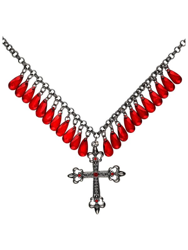 Gothic ketting met kruis rood