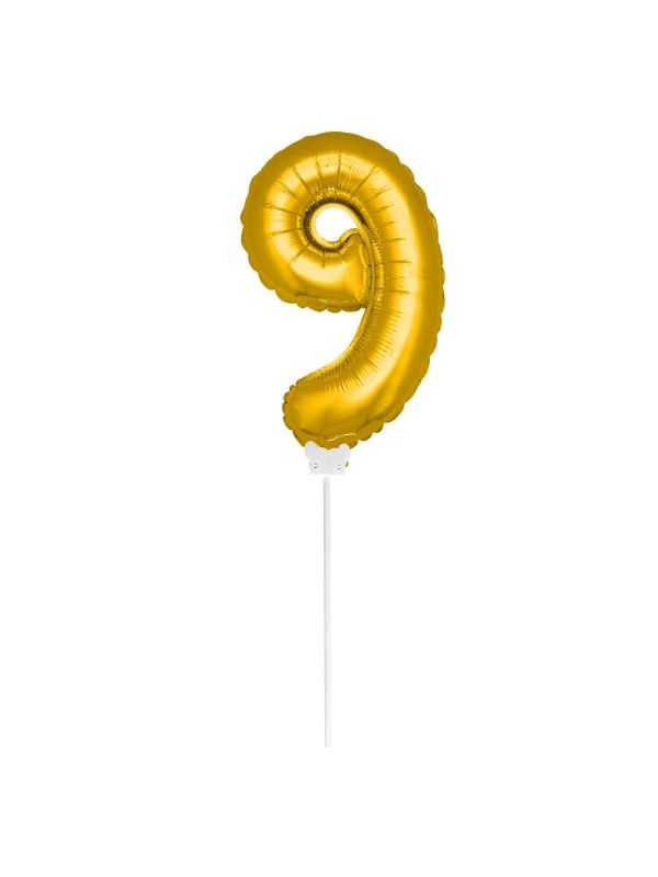 Goud cijfer 9 mini folieballon