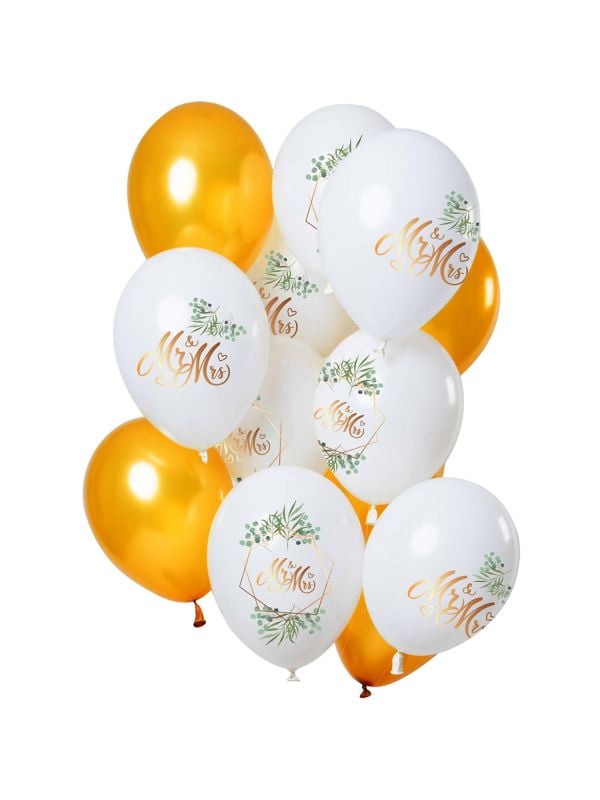 Gouden bruiloft Mr en Mrs ballonnen 12 stuks