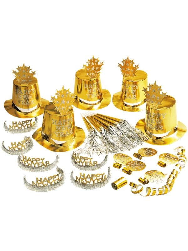 Gouden Happy New Year party set 10 personen