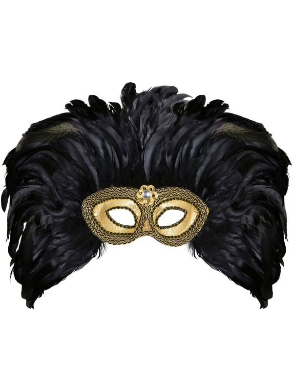 Gouden masker met zwarte veren
