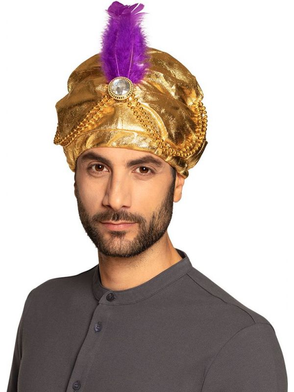 Gouden sultan tulband met veer
