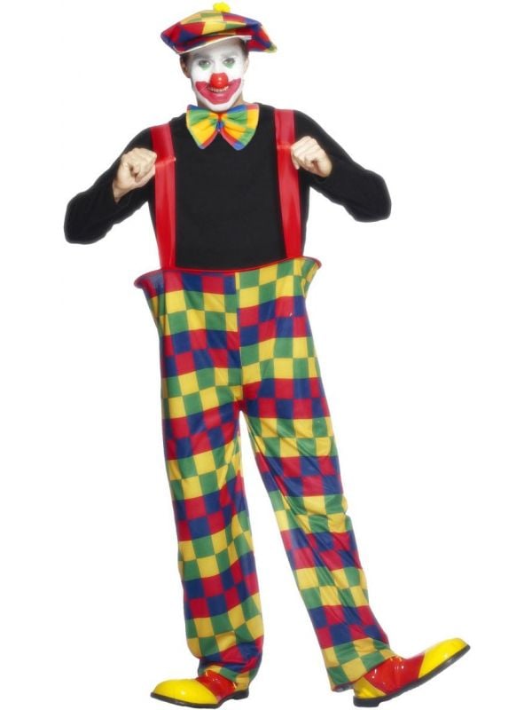 Grappige geblokte clowns kostuum