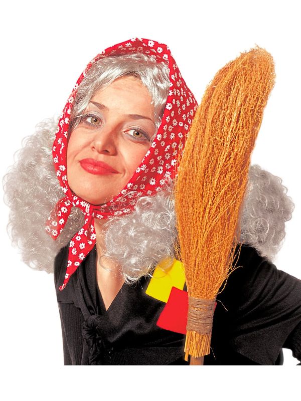 Grijze heksen pruik met hoofddoek