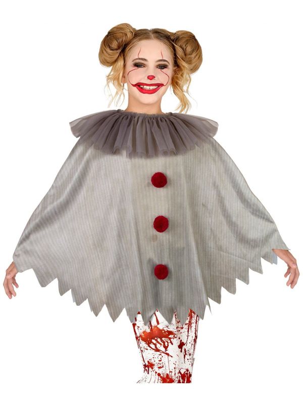 Grijze horror clown poncho meisjes