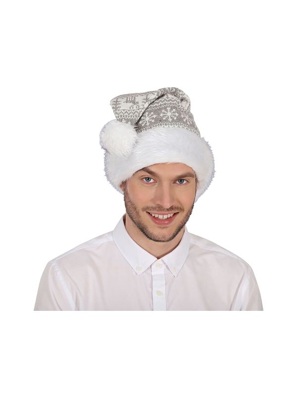 Grijze noorse kerstmuts met gebreide iconen main product photo